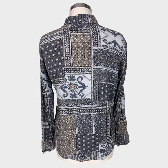 Mystree Small Blue Gray Pattern Button Front Womens Shirt 100% Rayon - Picture 5 of 8